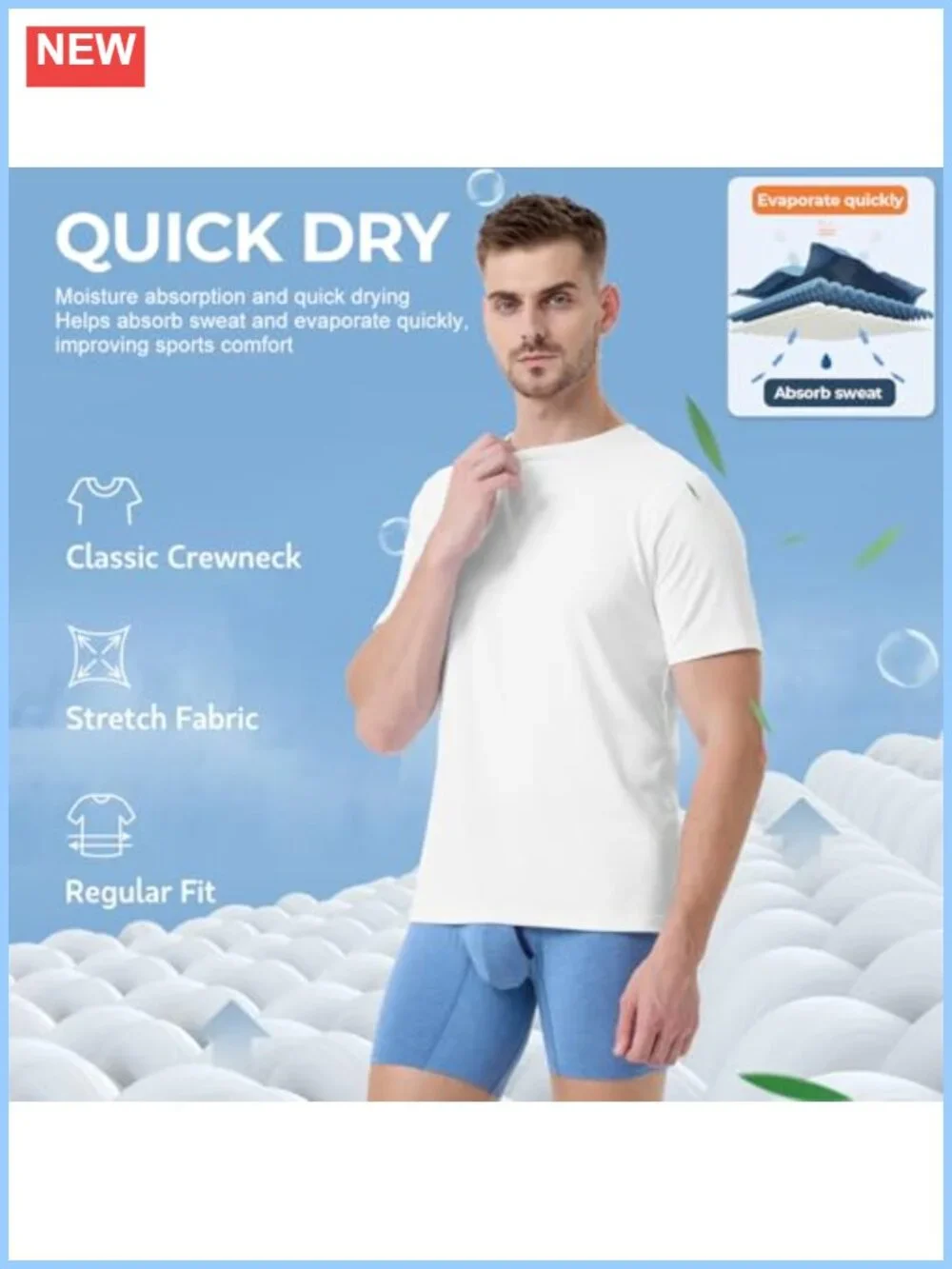 Men's Crewneck Undershirts 3 Pack Moisture-Wicking Slim Fit Tees